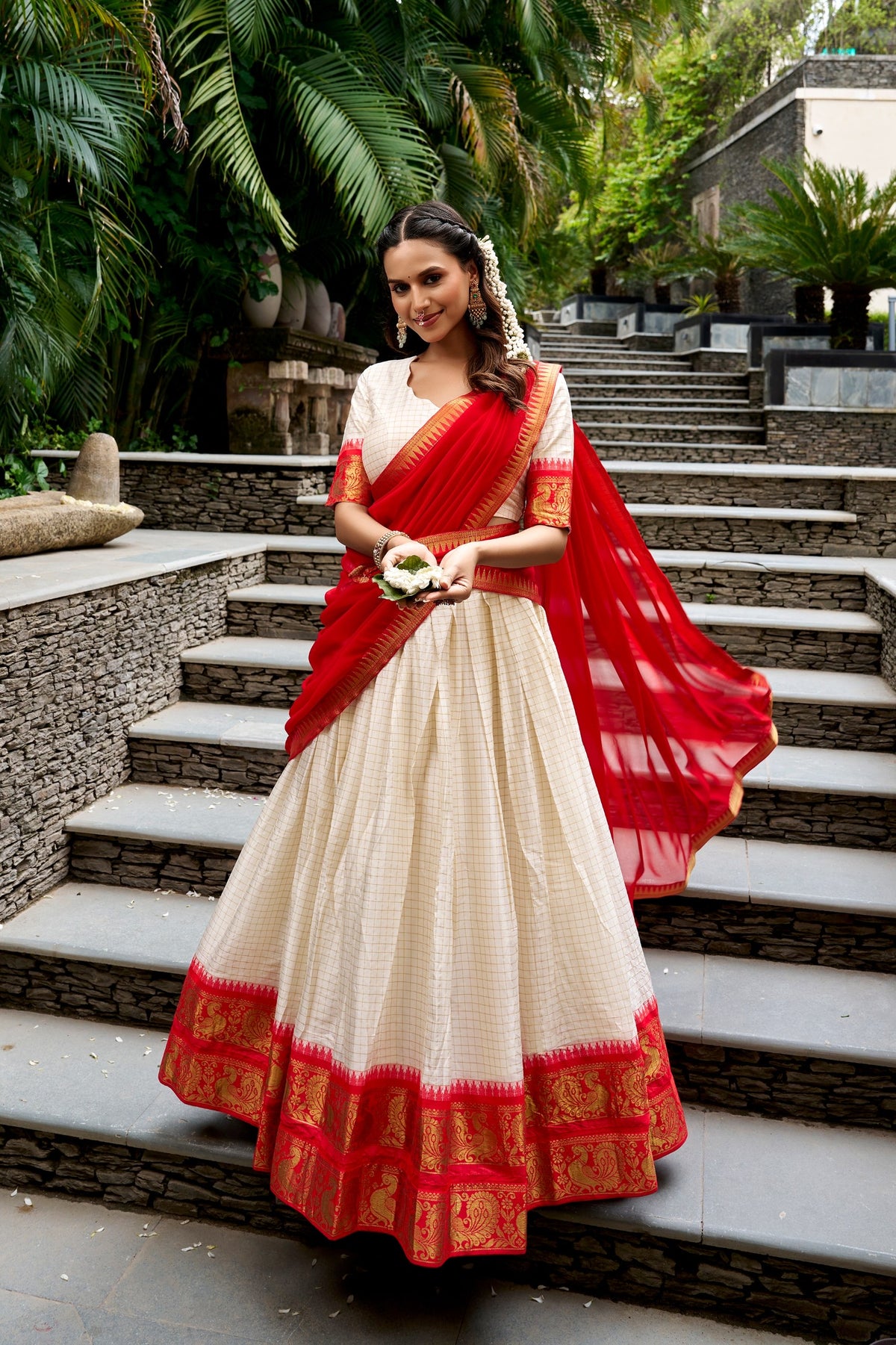 Cotton Checks Lehenga with Zari Weave Work