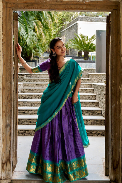 Cotton Checks Lehenga with Zari Weave Work