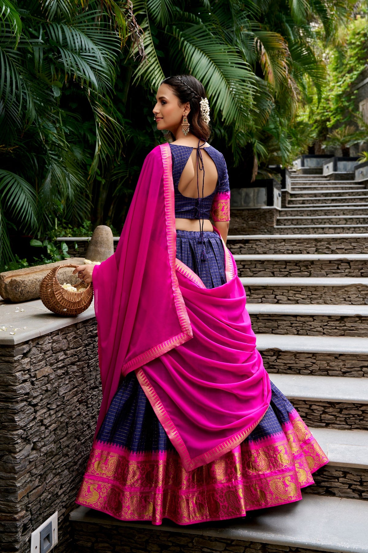Cotton Checks Lehenga with Zari Weave Work