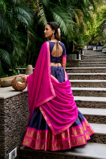 Cotton Checks Lehenga with Zari Weave Work