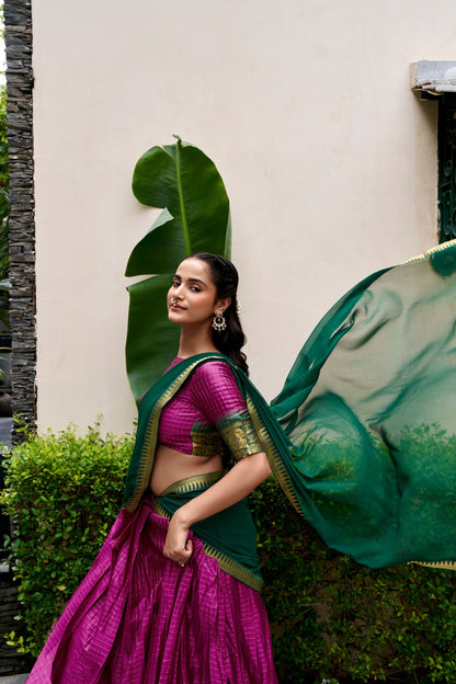 Cotton Checks Lehenga with Zari Weave Work