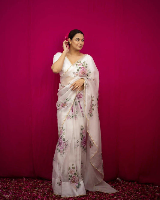 Floral Tissue Organza saree - Gracious You
