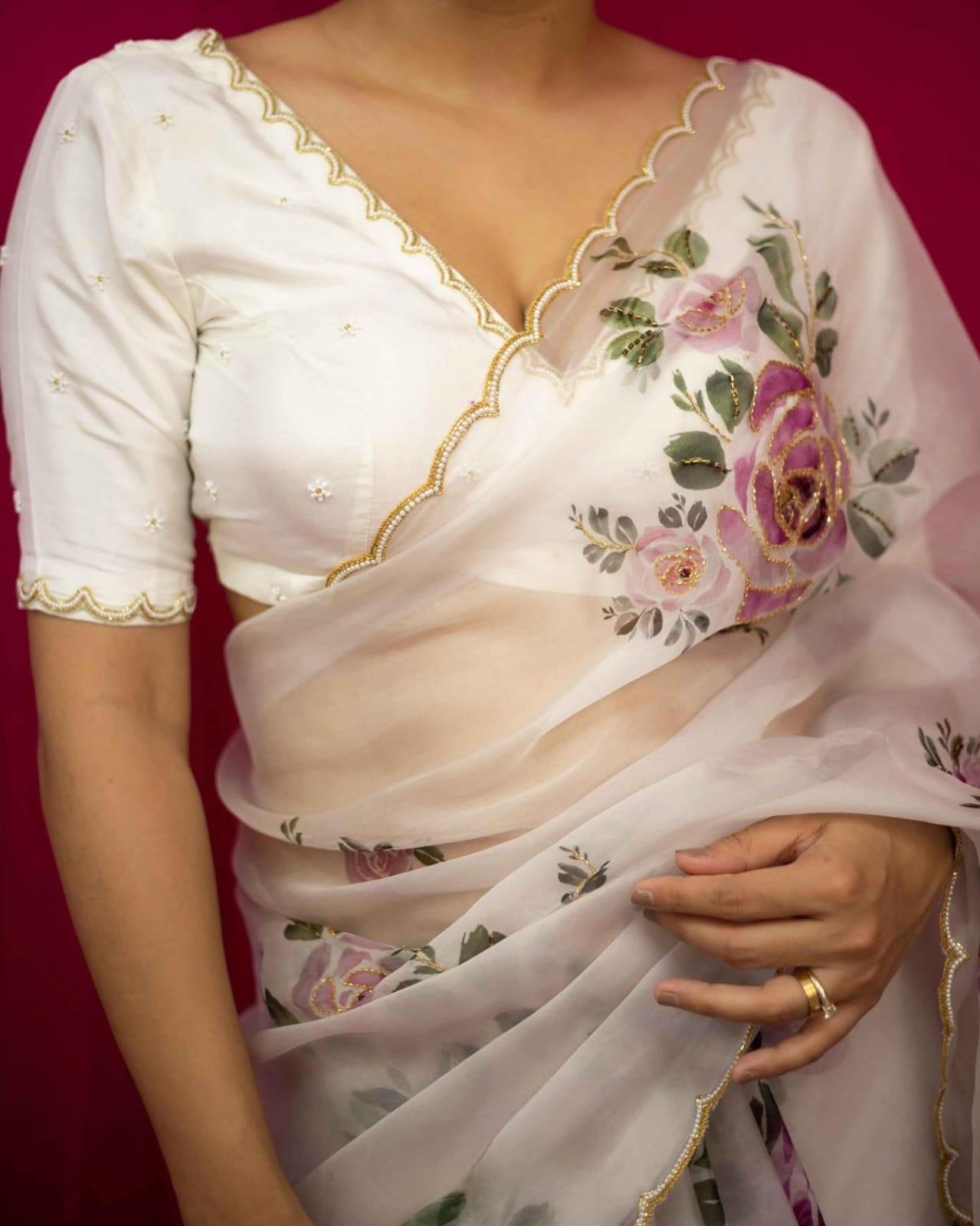 Floral Tissue Organza saree - Gracious You