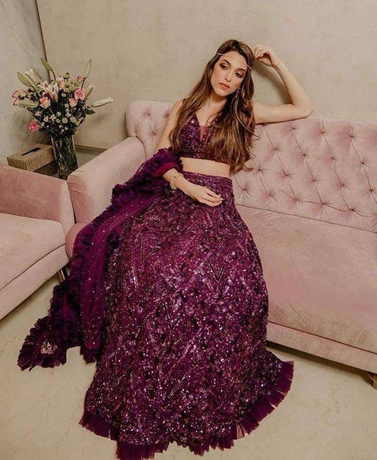 Dazzling Ruffled Velvet Lehenga - Gracious You