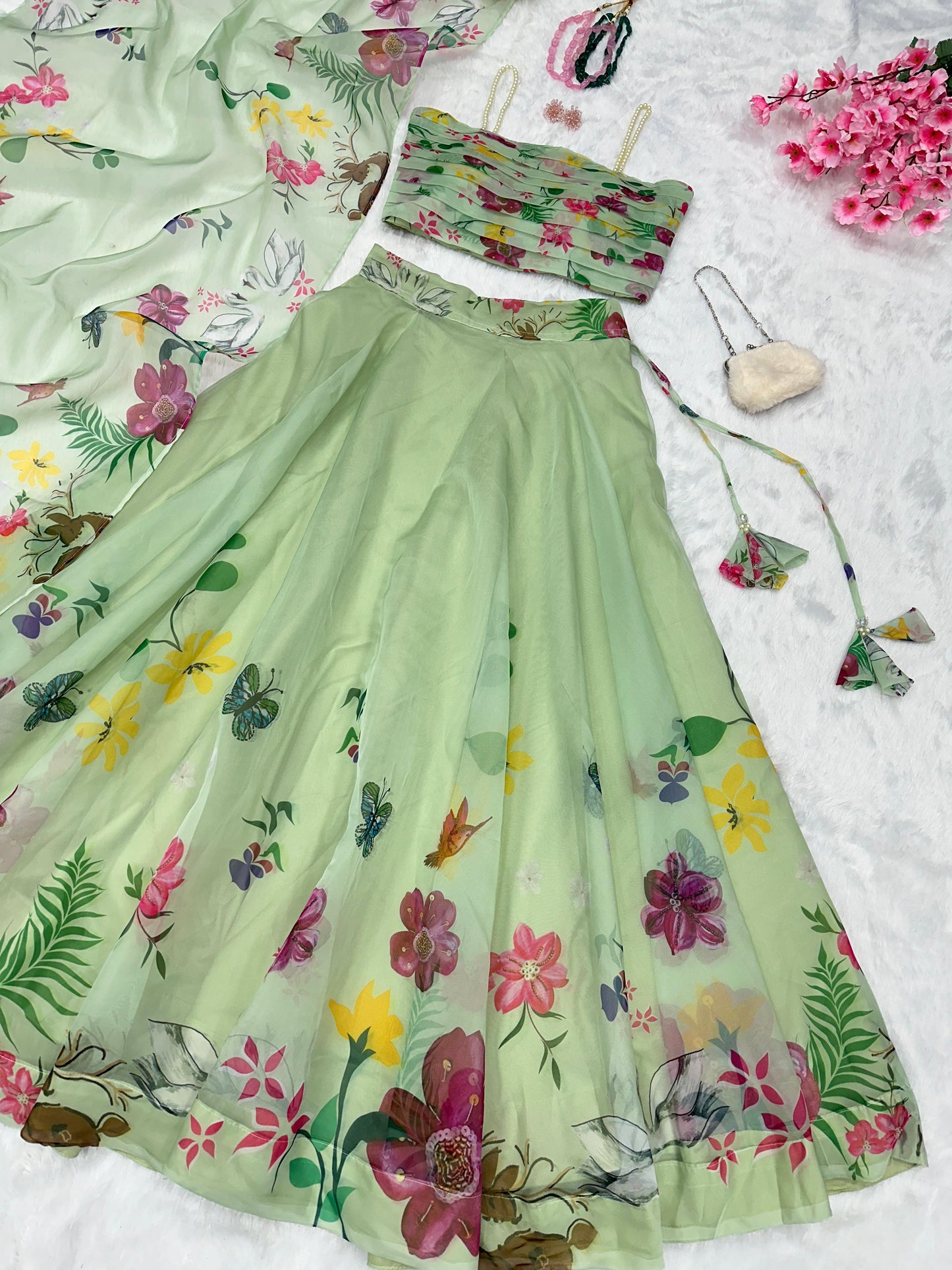 Mint Green floral Lehenga