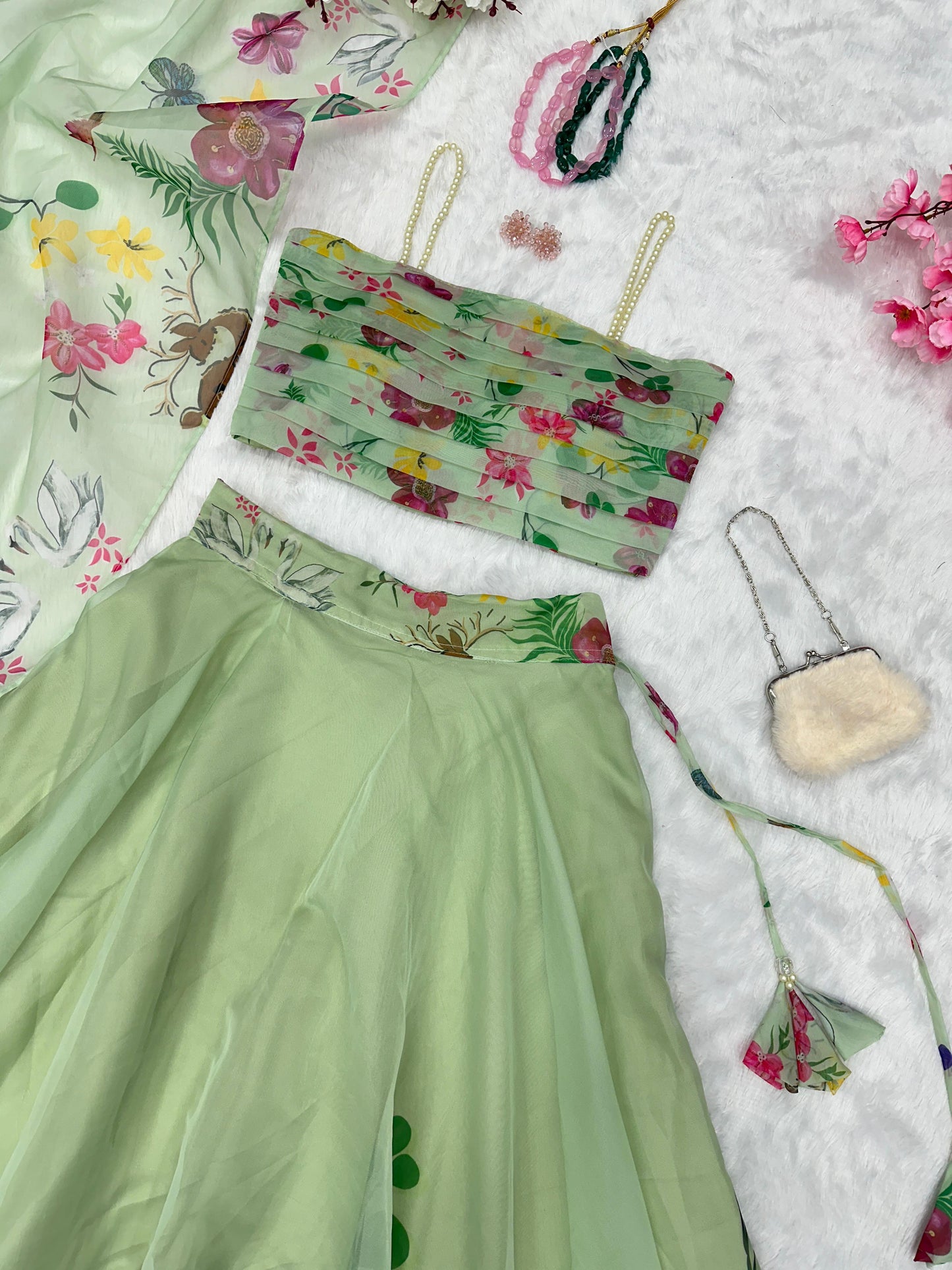 Mint Green floral Lehenga