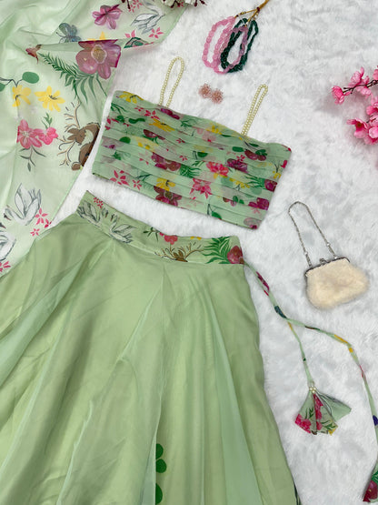 Mint Green floral Lehenga