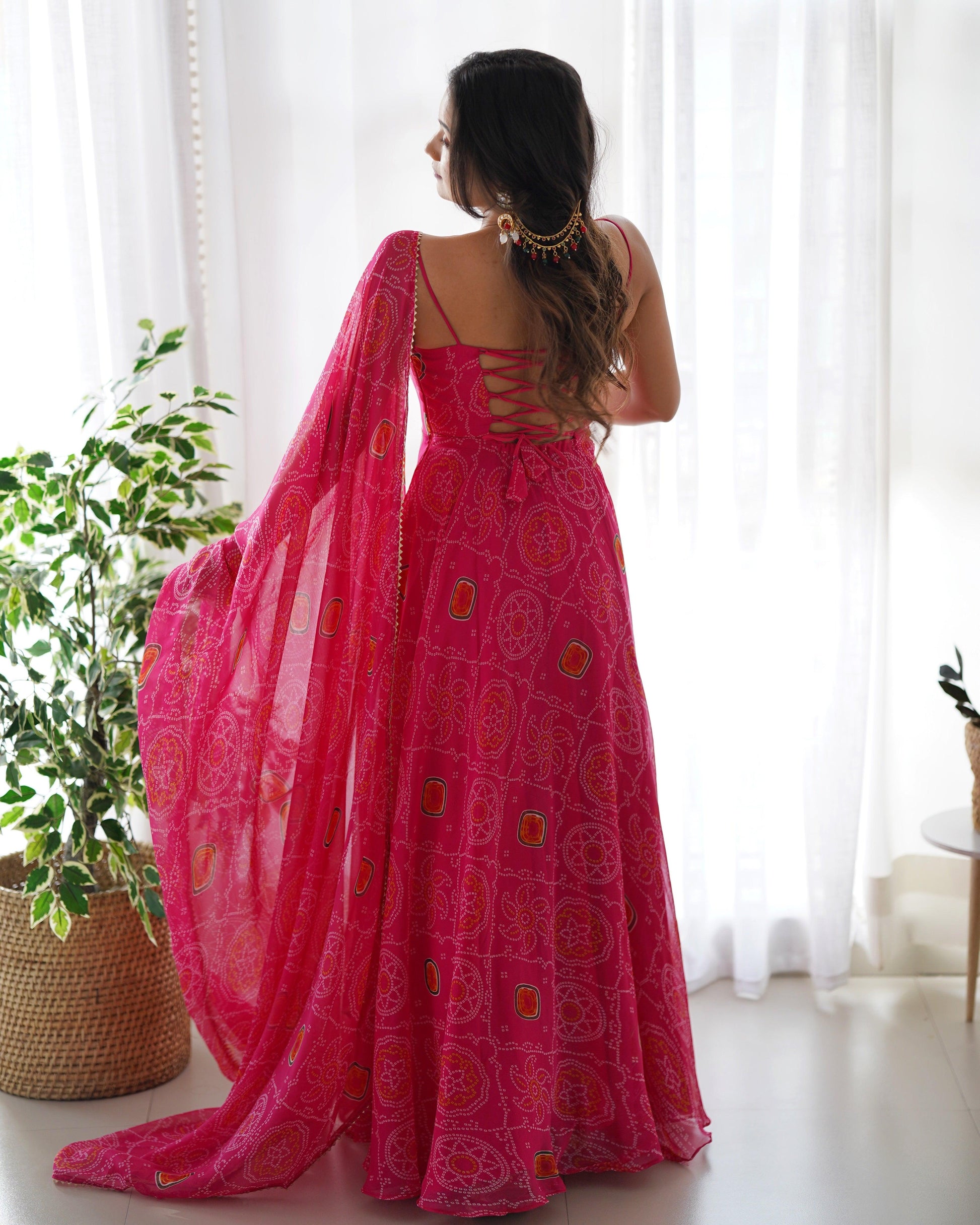 chiffon bandhani dress Chiffon bandhani printed gown