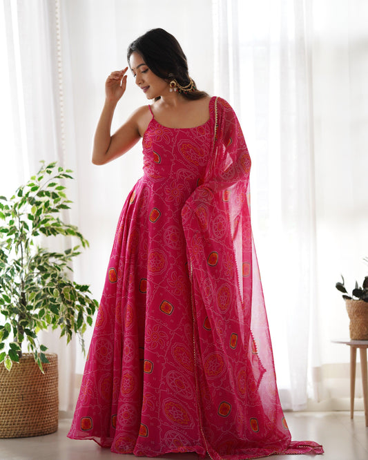 Bandhani Print Chiffon Anarkali Suit - Gracious You