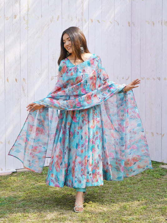 Summer Tabby Silk Organza Anarkali Set - Gracious You