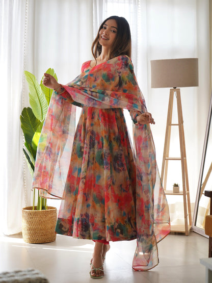 Summer Tabby Silk Organza Anarkali Set - Gracious You