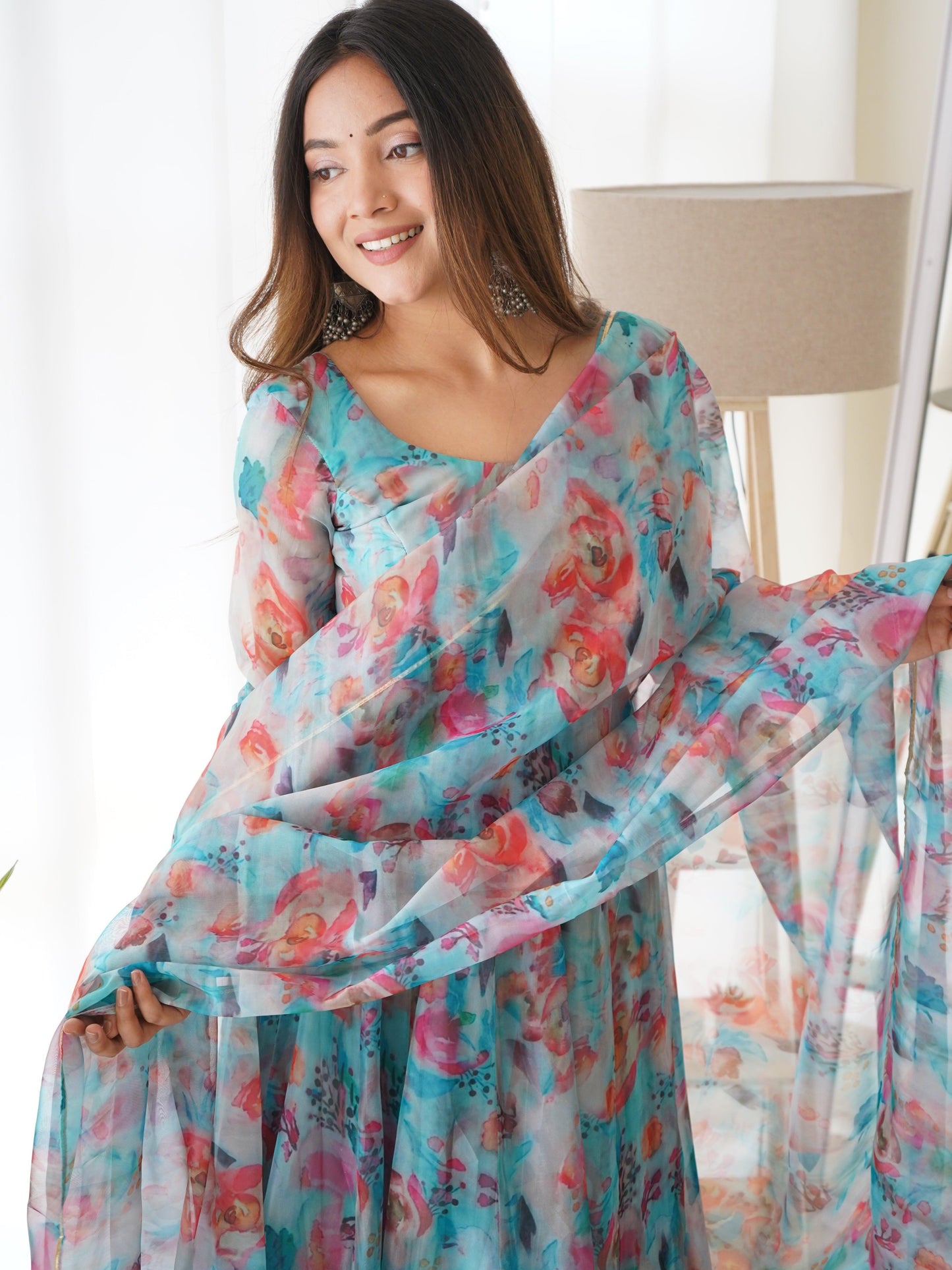 Summer Tabby Silk Organza Anarkali Set - Gracious You