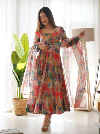 Summer Tabby Silk Organza Anarkali Set - Gracious You