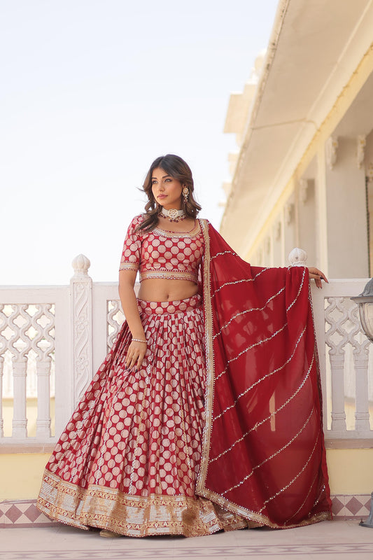 Coin Work Lehenga With Sequins Embroidered Dupatta