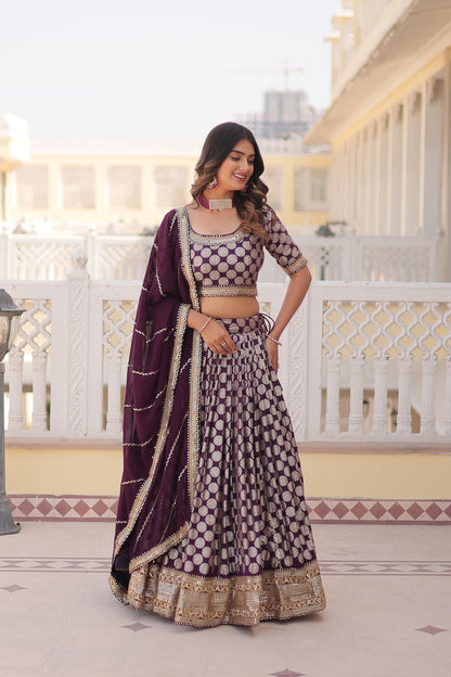 Coin Work Lehenga With Sequins Embroidered Dupatta