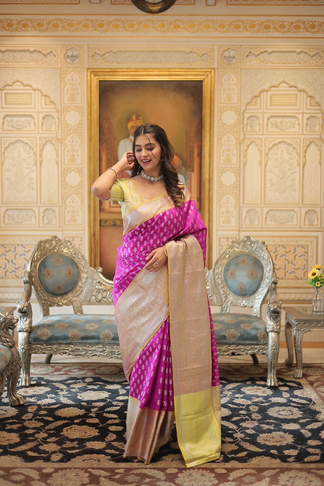 Hot Pink Banarasi Silk Saree