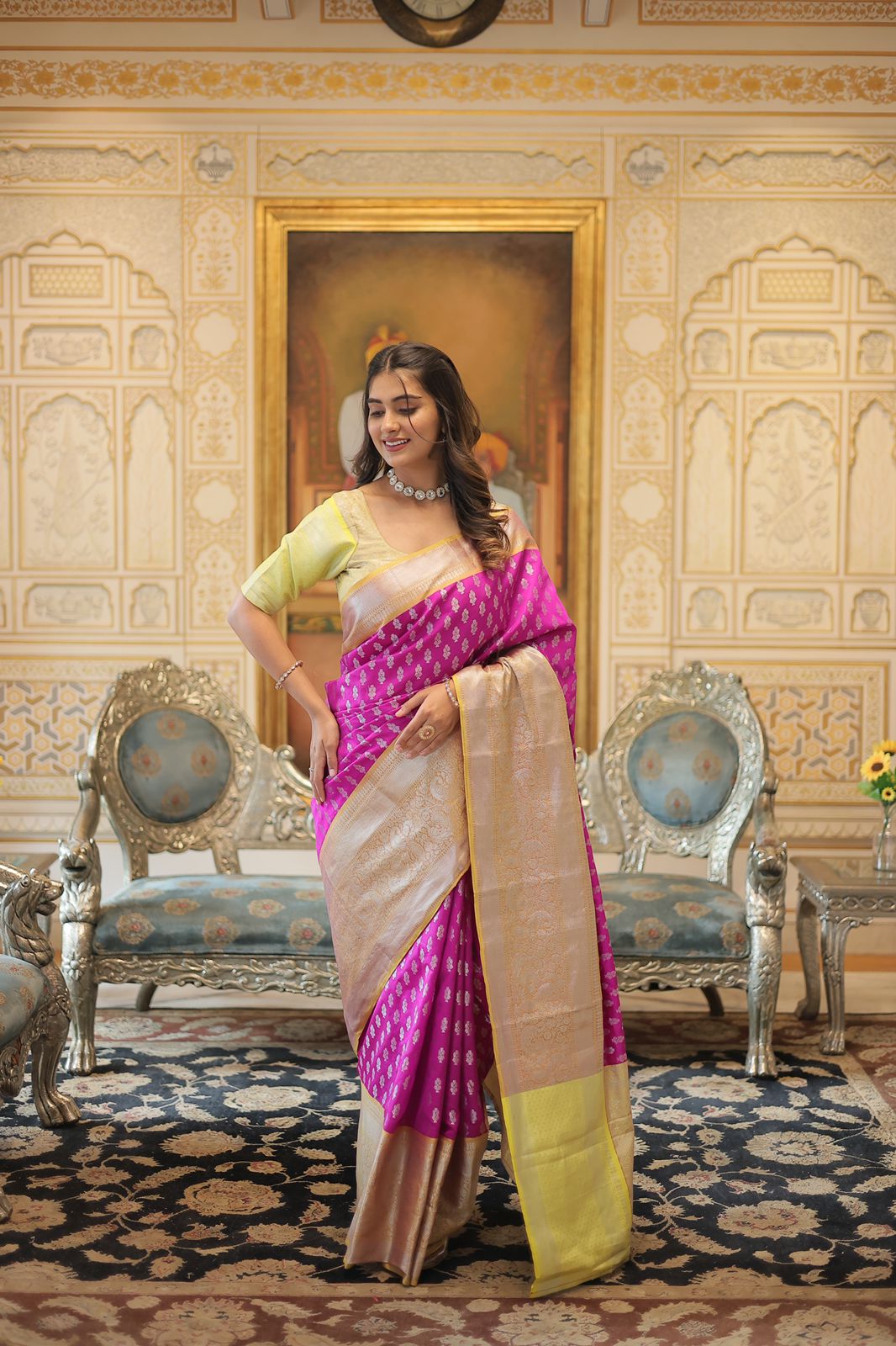 Hot Pink Banarasi Silk Saree