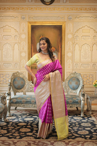 Hot Pink Banarasi Silk Saree