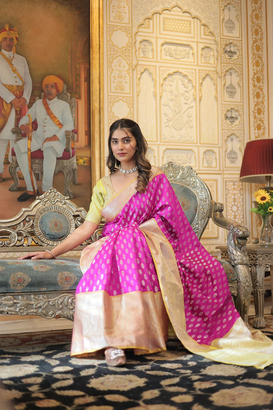 Hot Pink Banarasi Silk Saree