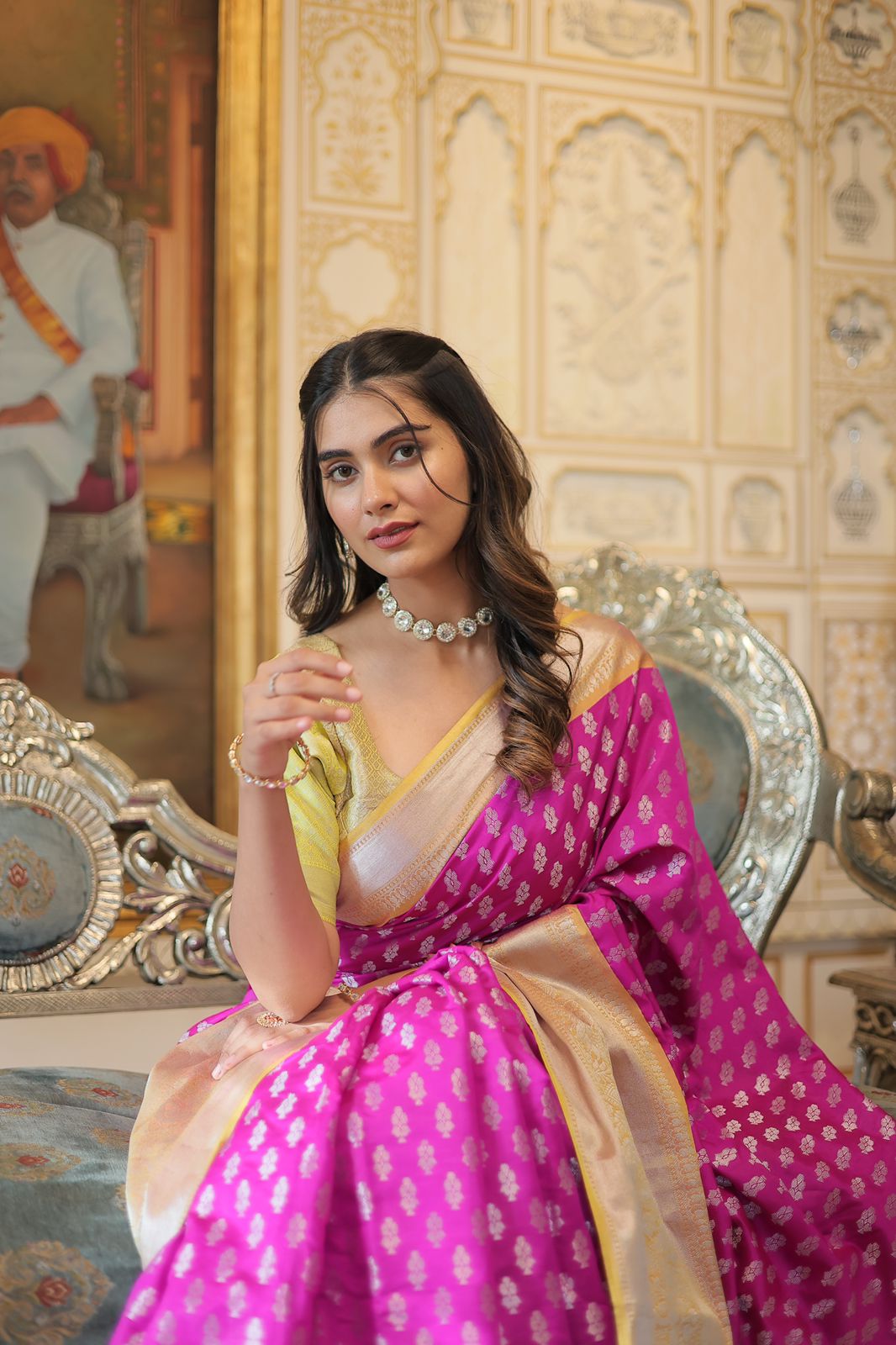 Hot Pink Banarasi Silk Saree