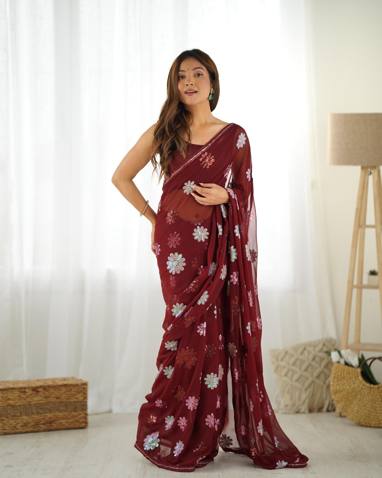 Beautiful Multi Colour Sequins Saree