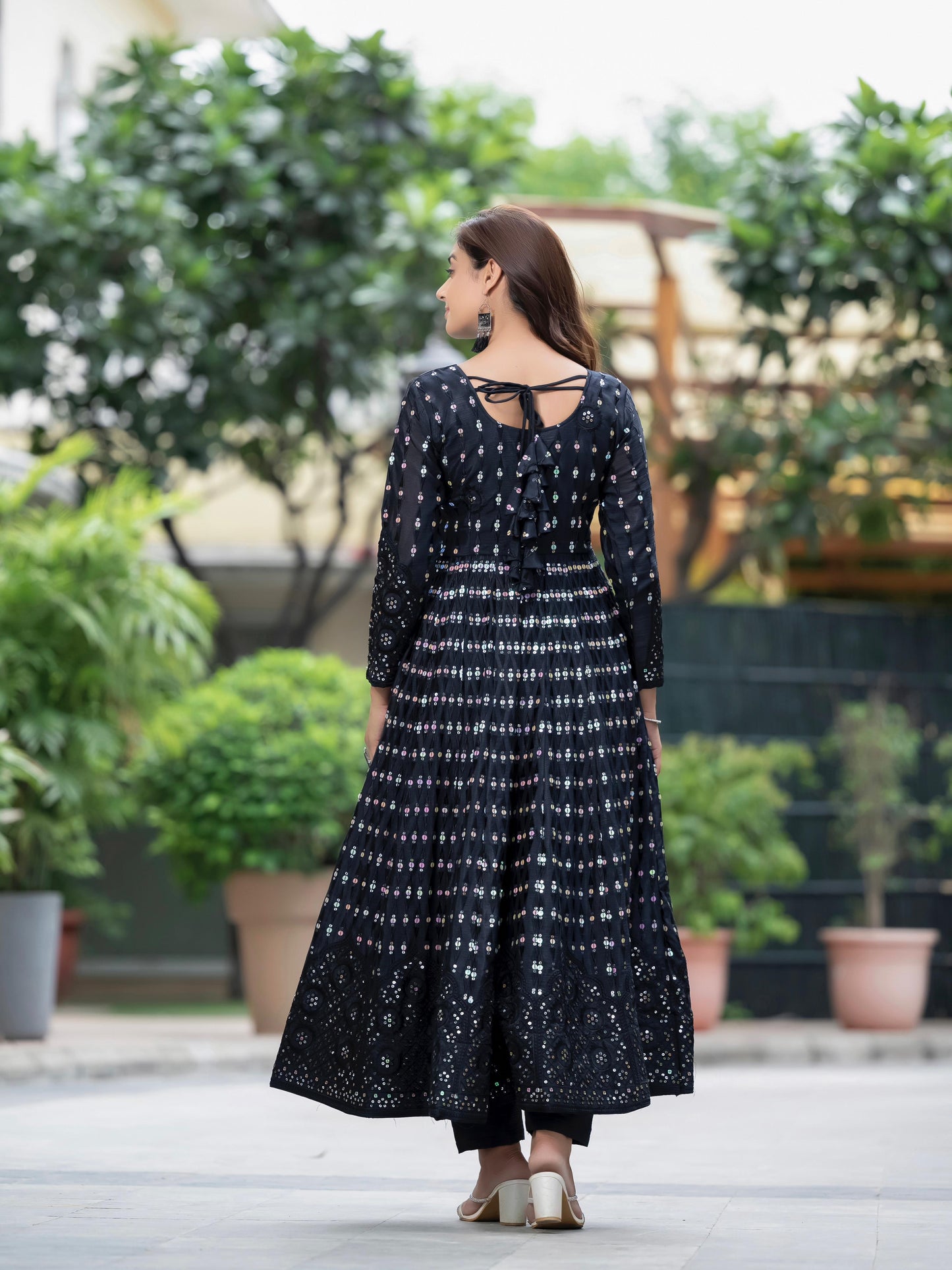 Sequins Sparkle Black Anarkali Kurti Set