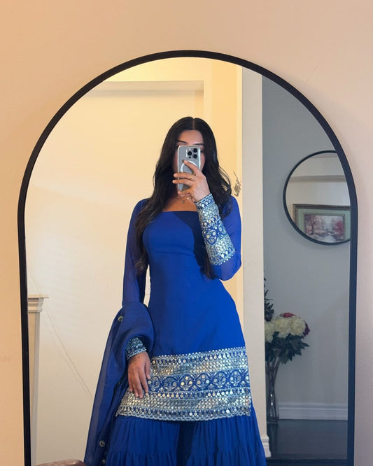Blue Radiance Sequins Sharara Set