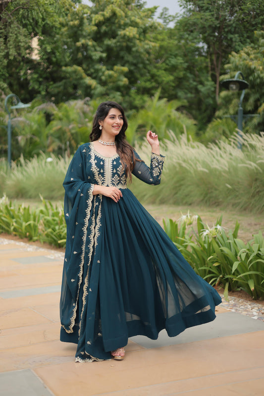 Sequins-Multi Embroidered Work Gown