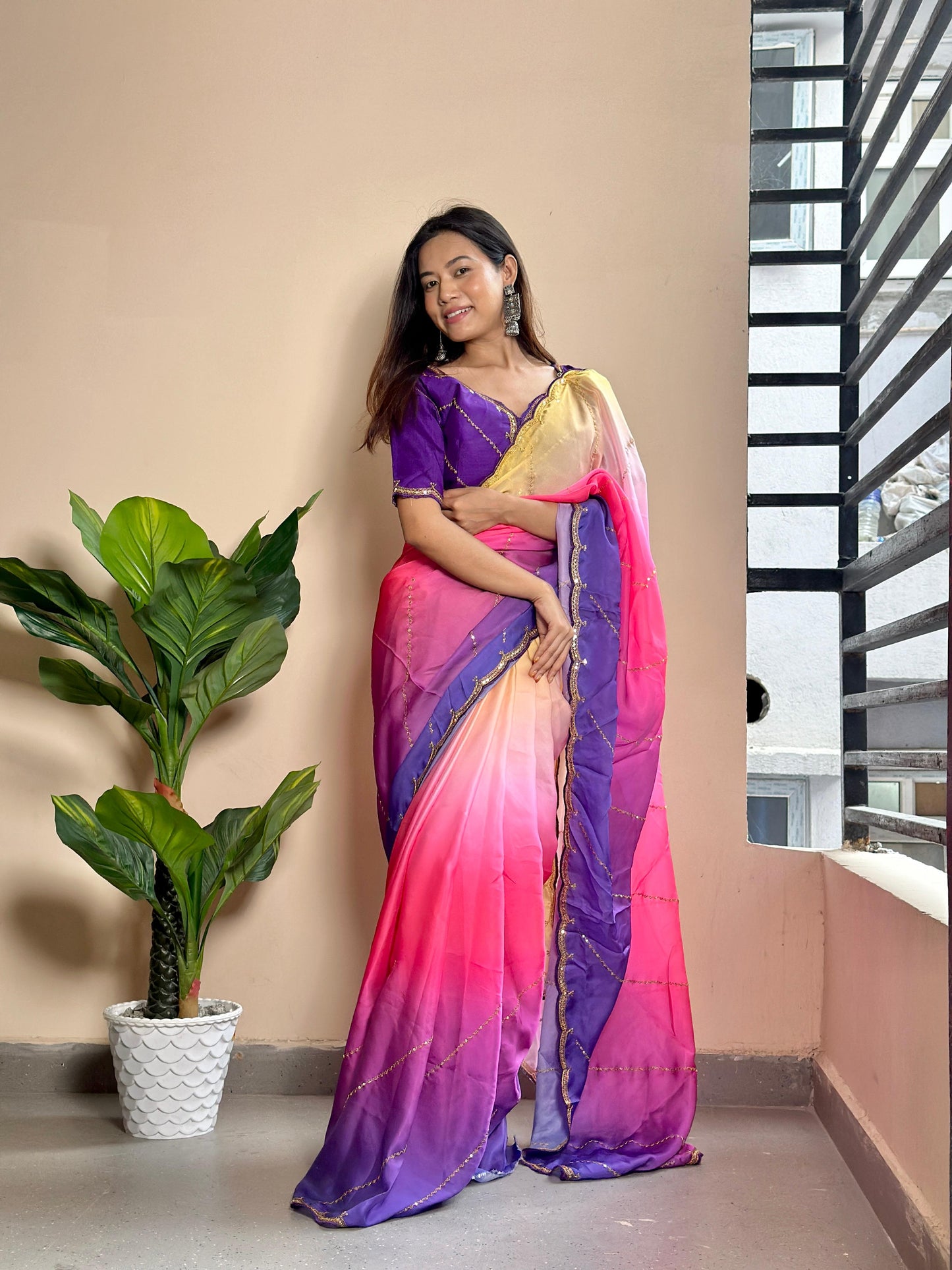 Beautiful Shaded Georgette Satin Saree