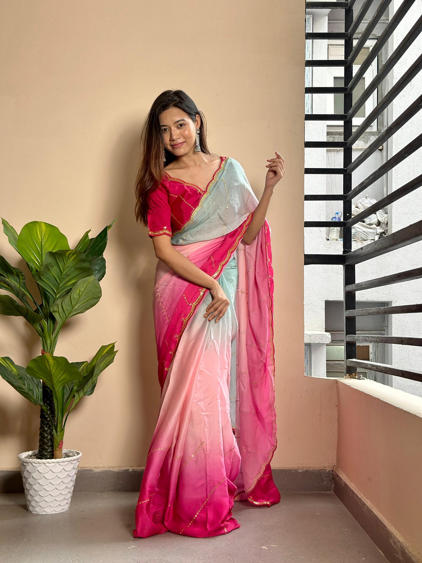 Beautiful Shaded Georgette Satin Saree