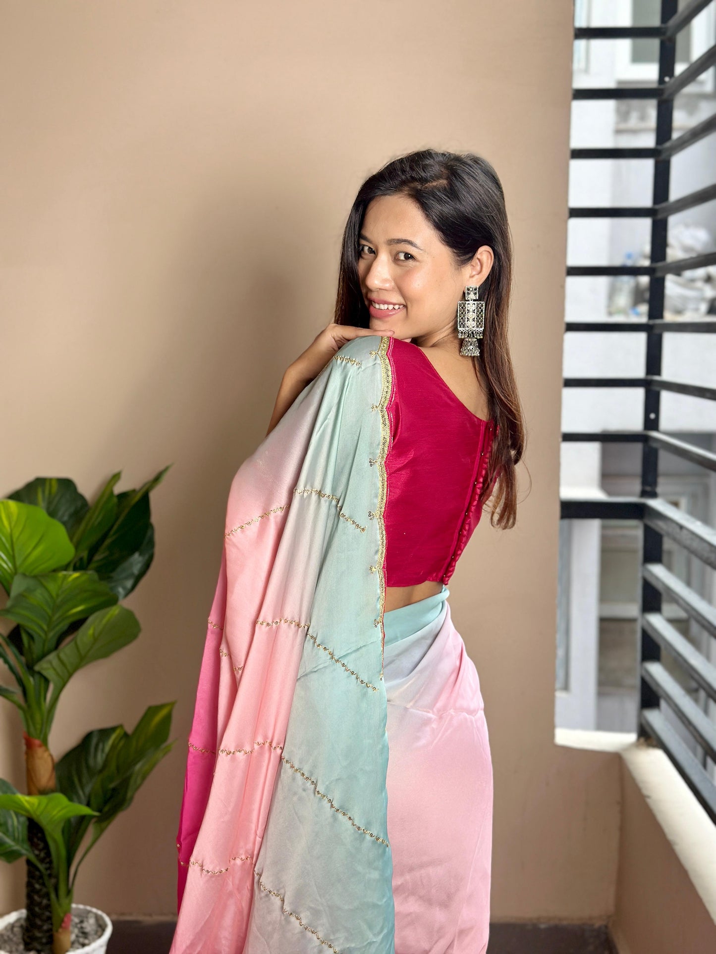 Beautiful Shaded Georgette Satin Saree