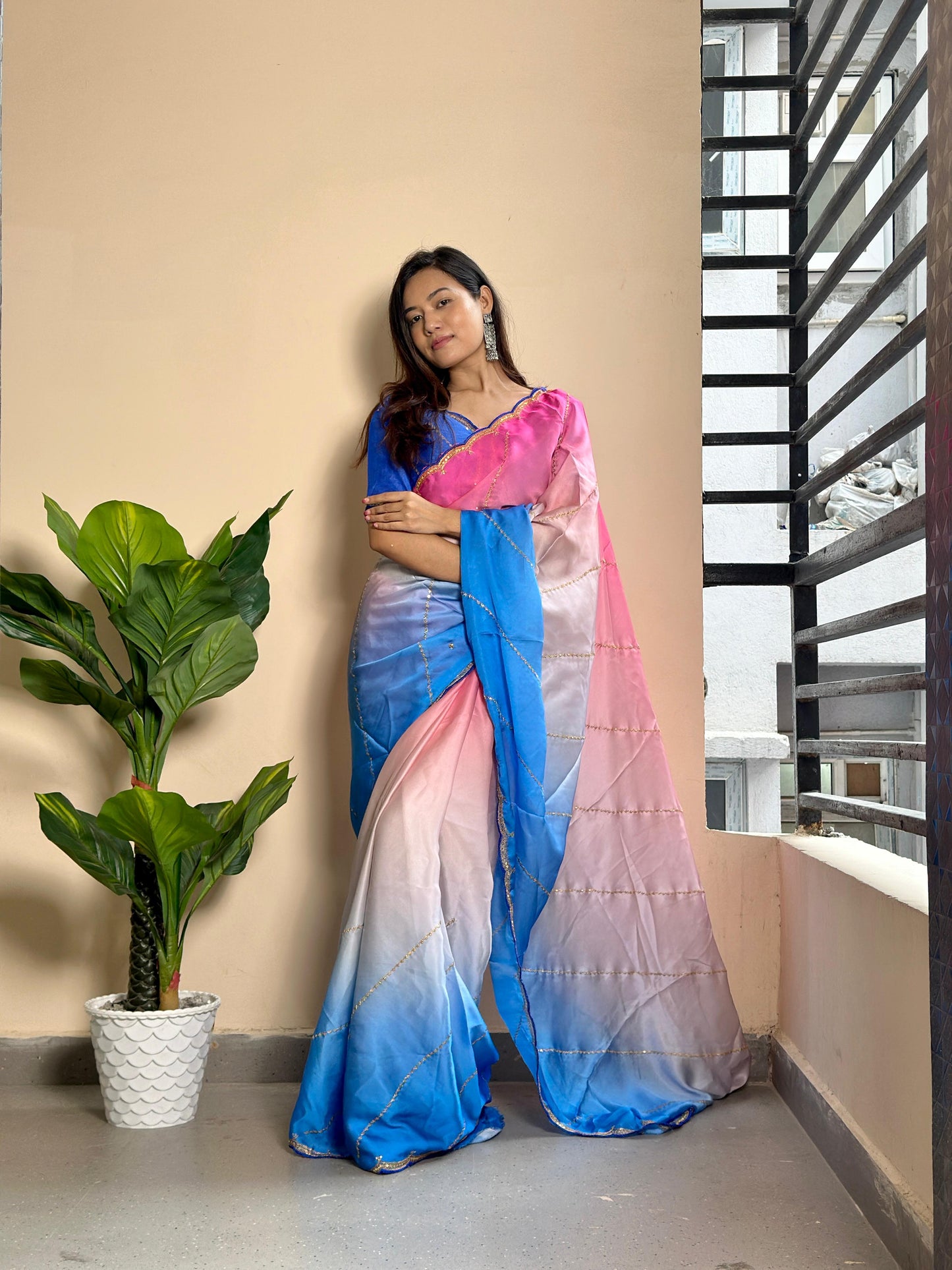 Beautiful Shaded Georgette Satin Saree