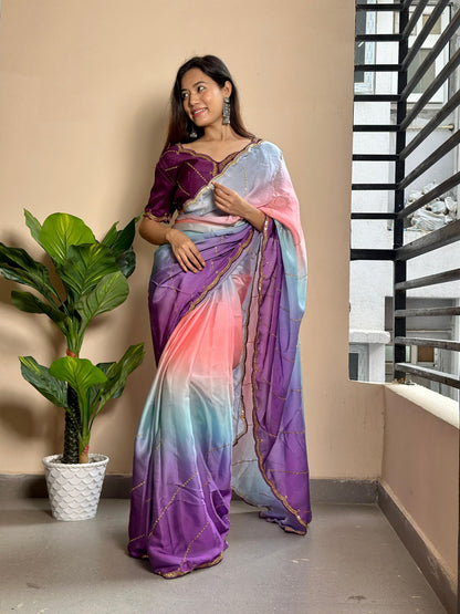 Beautiful Shaded Georgette Satin Saree