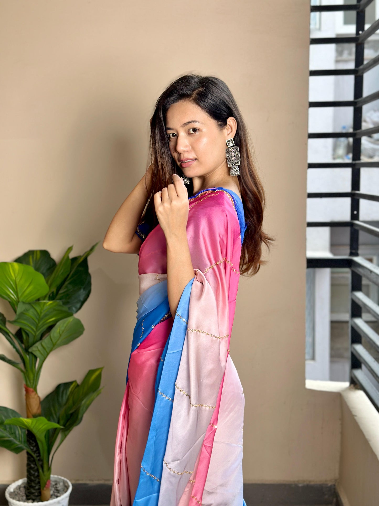 Beautiful Shaded Georgette Satin Saree