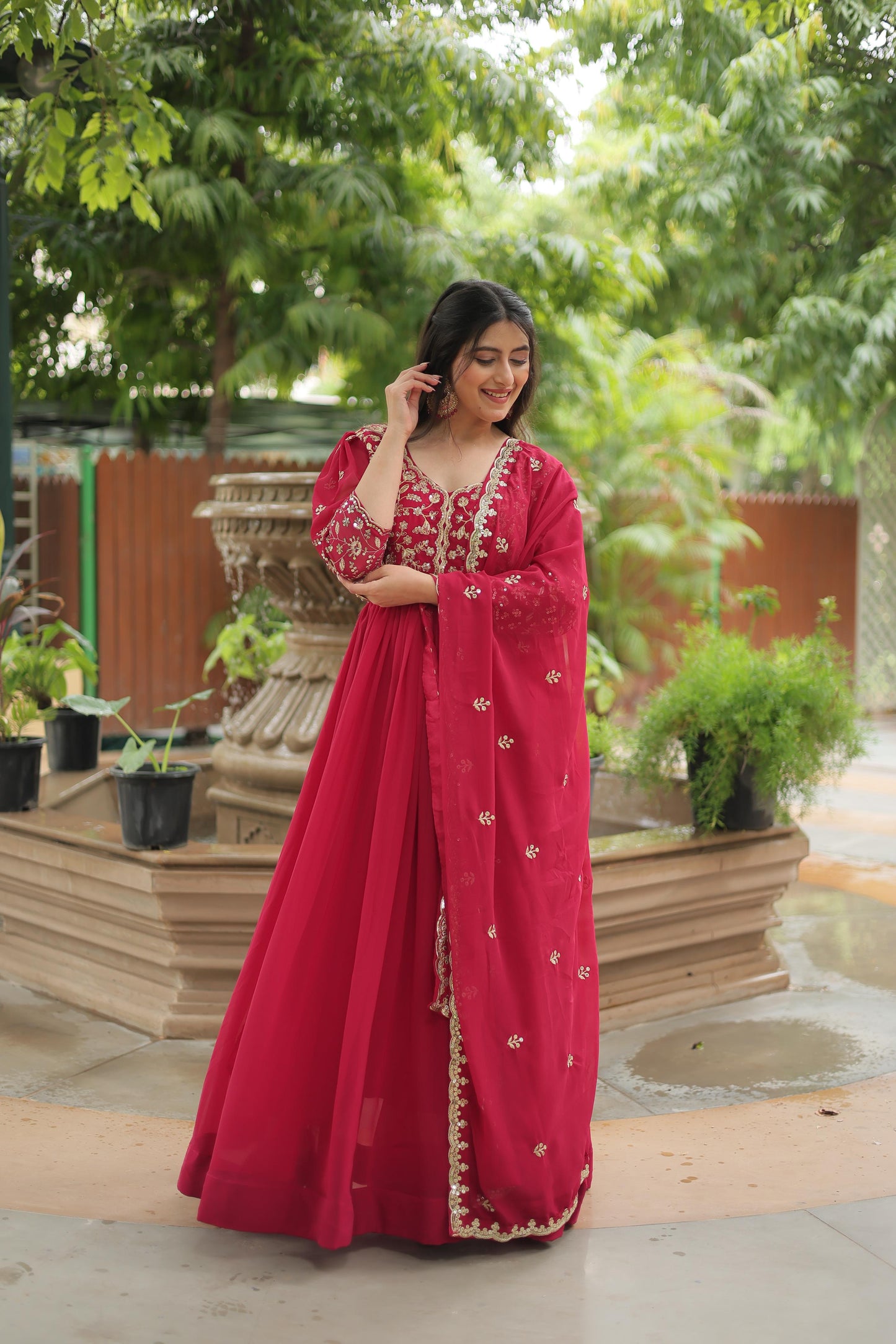 Beautiful Sequins Work Gown With Dupatta