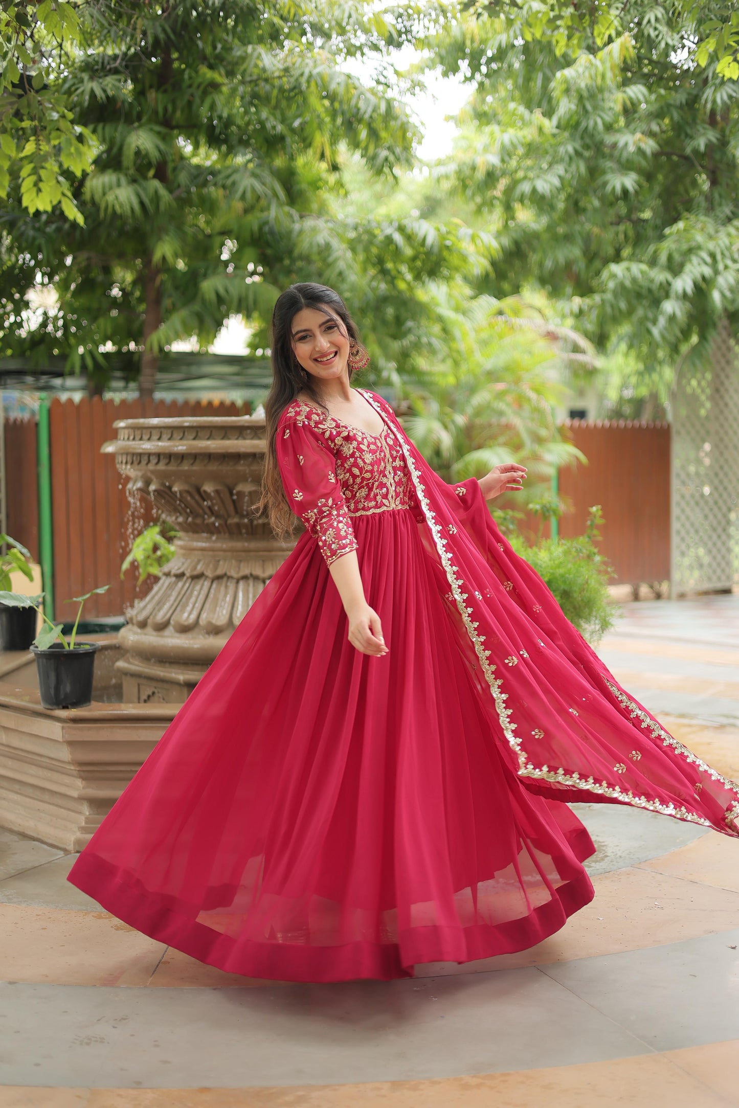 Beautiful Sequins Work Gown With Dupatta