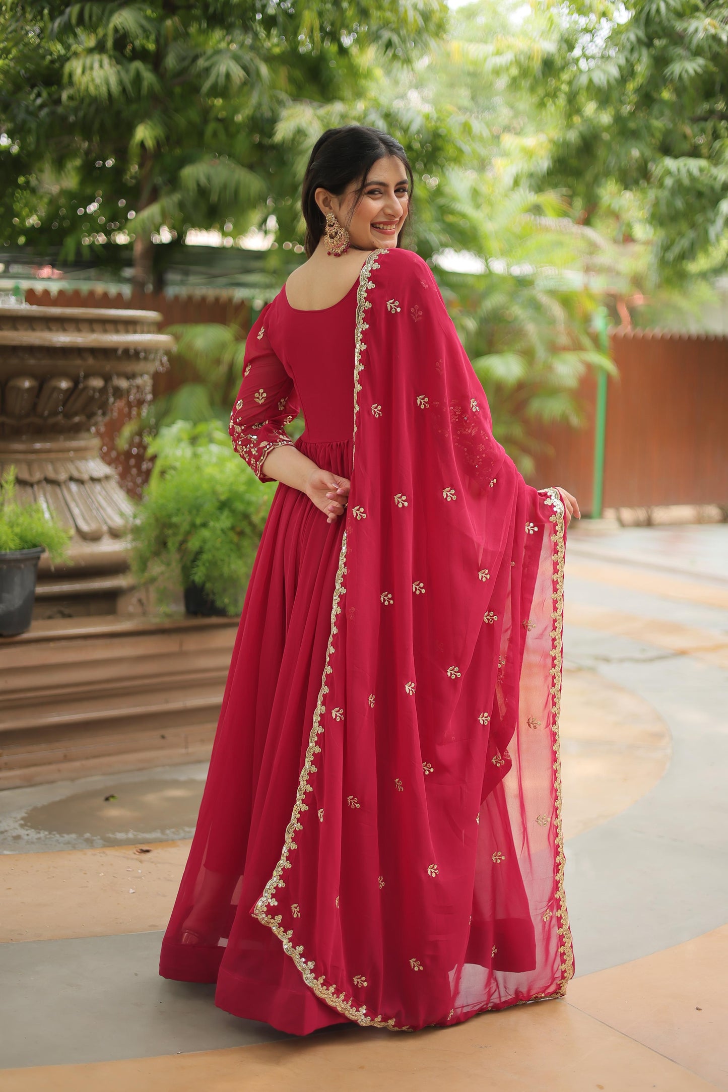 Beautiful Sequins Work Gown With Dupatta