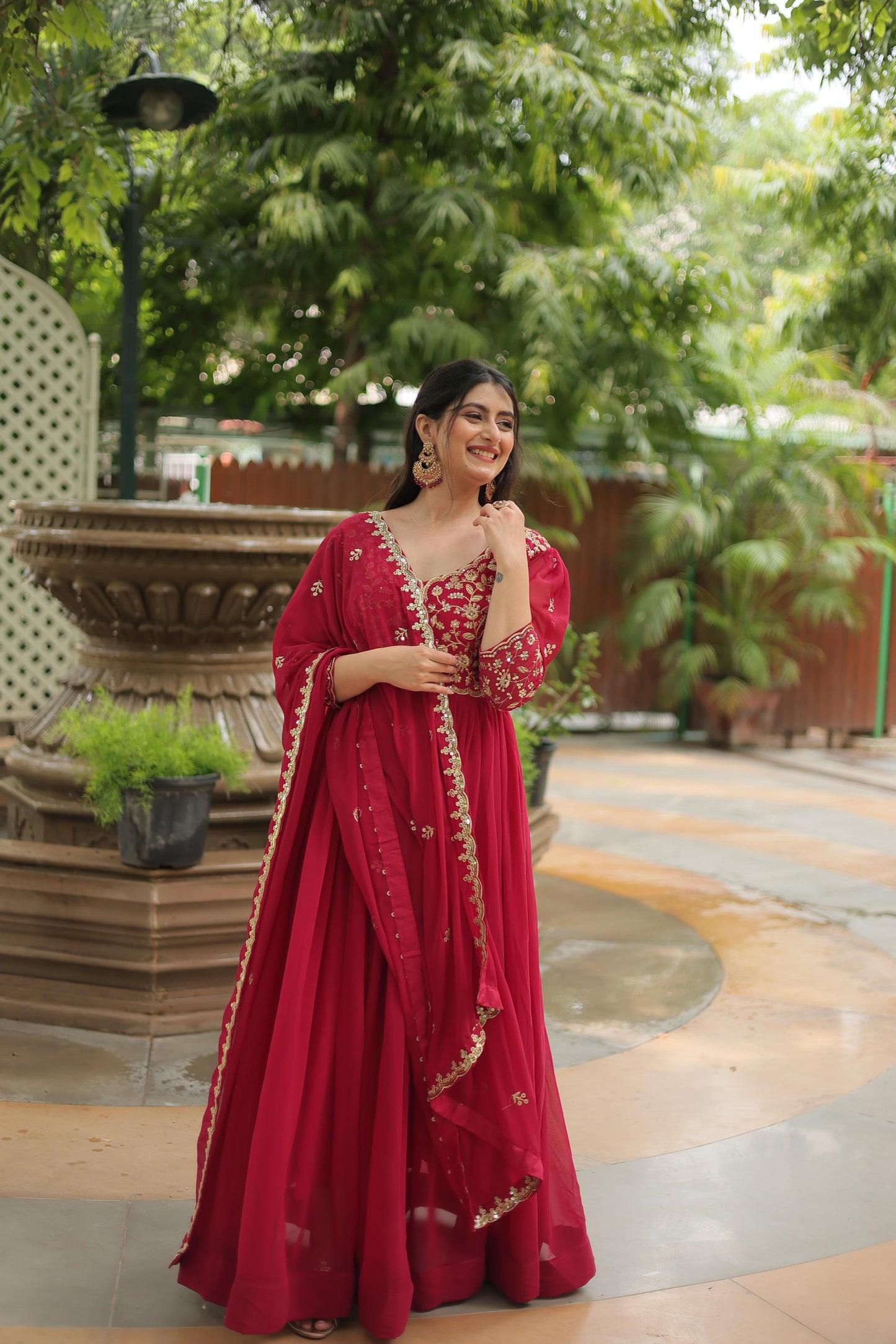 Beautiful Sequins Work Gown With Dupatta