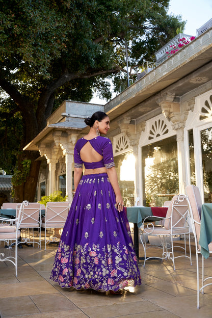 Royal Purple Lehenga With Red Flowing Dupatta