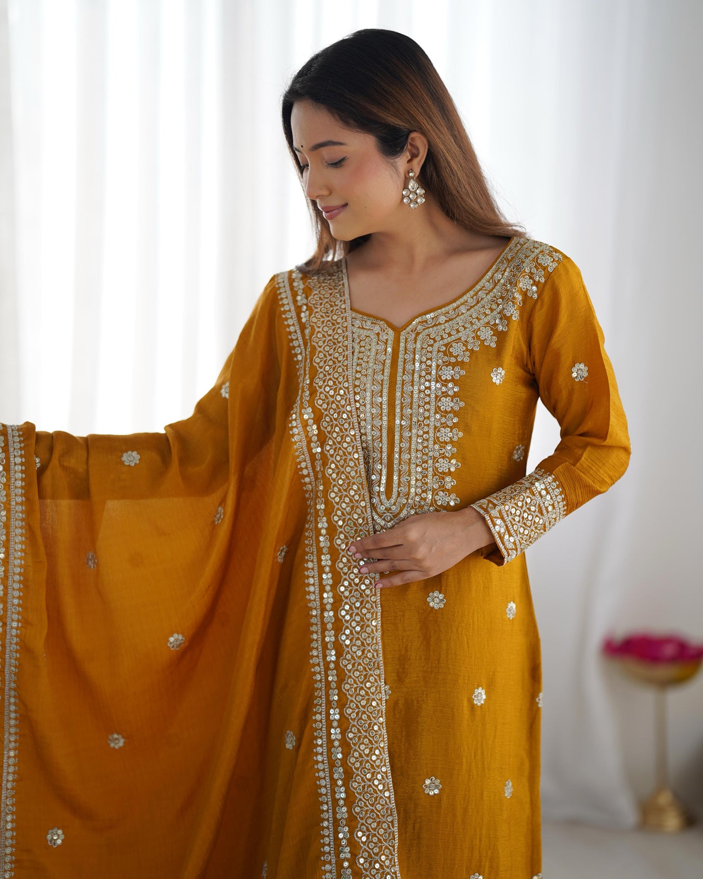 Golden Hour Chinnon Silk Sharara Set