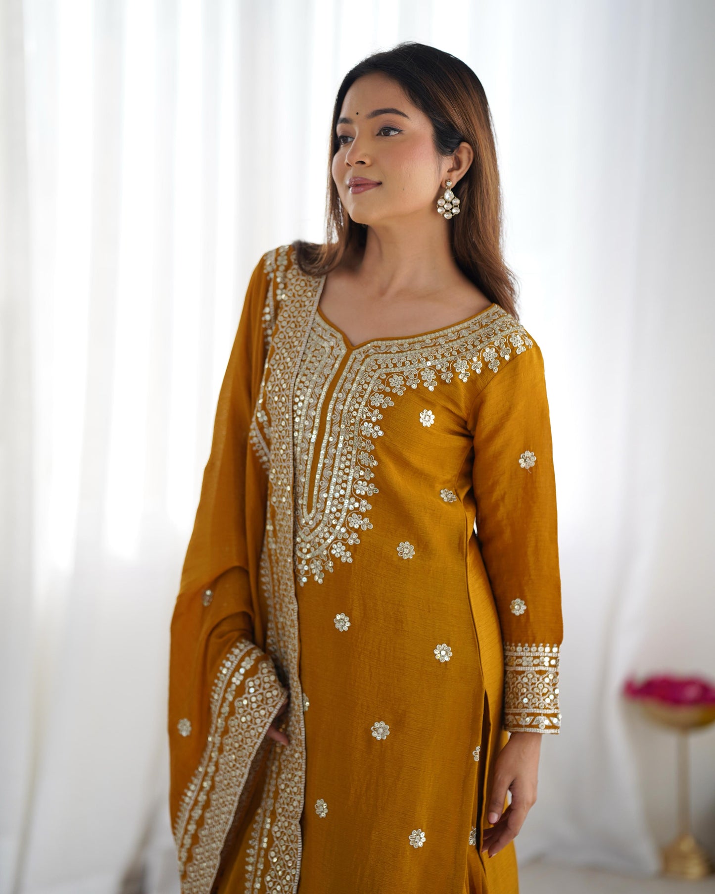 Golden Hour Chinnon Silk Sharara Set