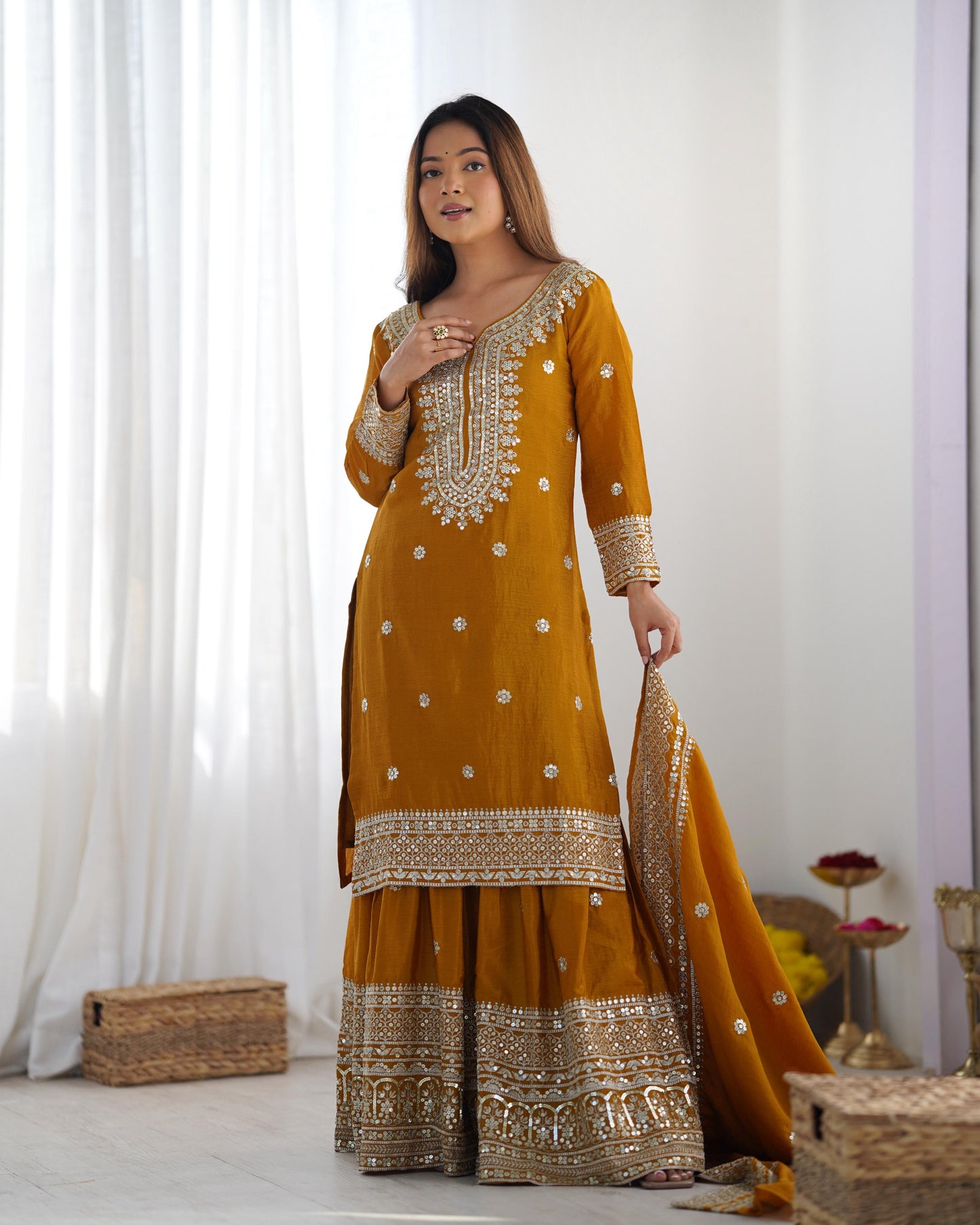 Golden Hour Chinnon Silk Sharara Set