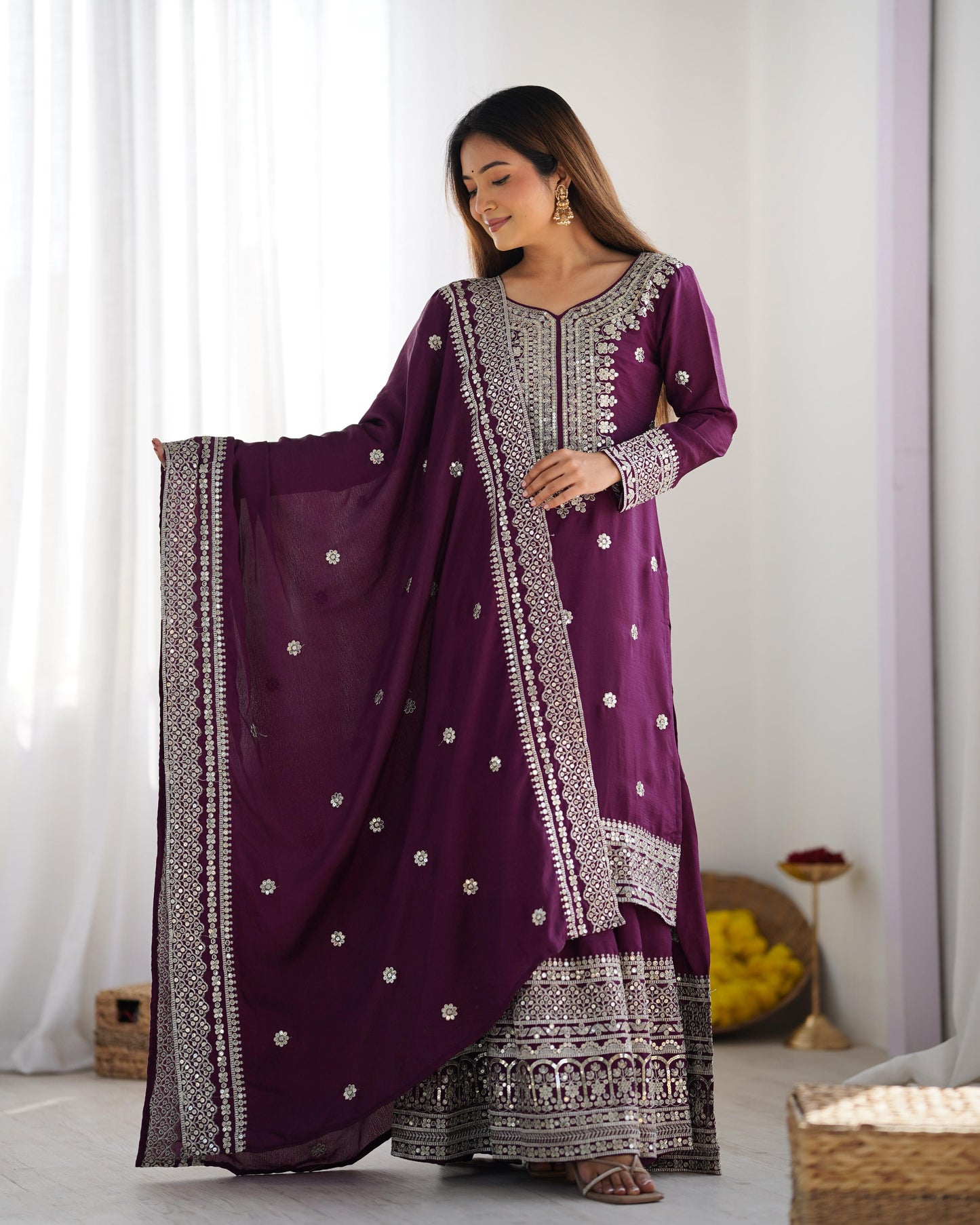 Golden Hour Chinnon Silk Sharara Set