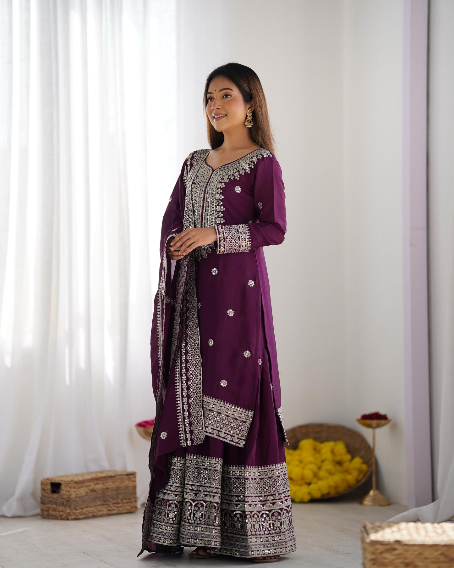 Golden Hour Chinnon Silk Sharara Set