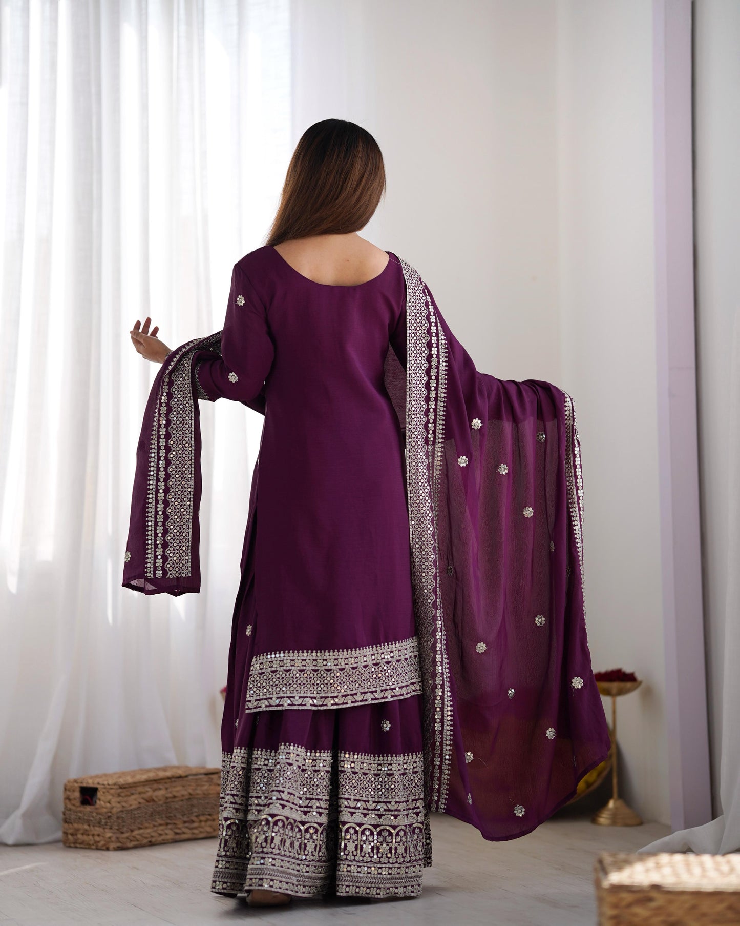 Golden Hour Chinnon Silk Sharara Set