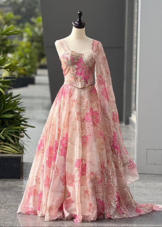 Floral Organza Corset Lehenga Set