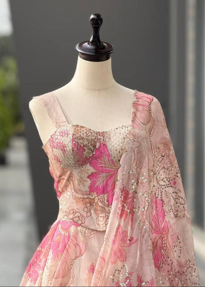 Floral Organza Corset Lehenga Set