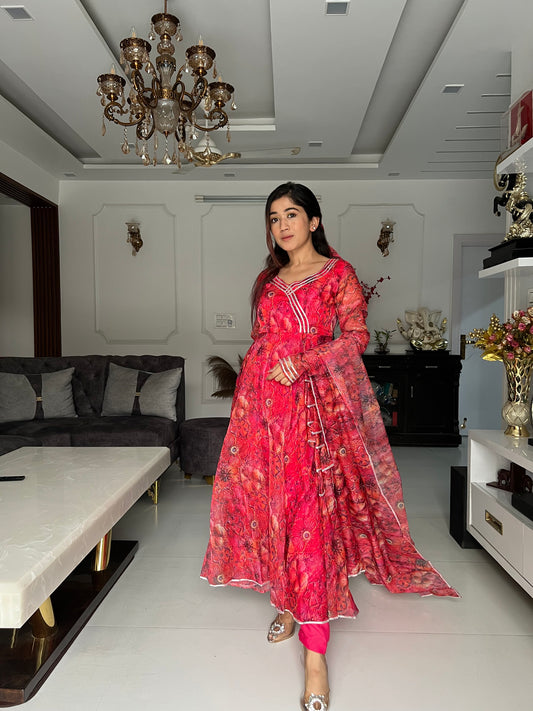 Red Organza Anarkali Suit With Huge Flair