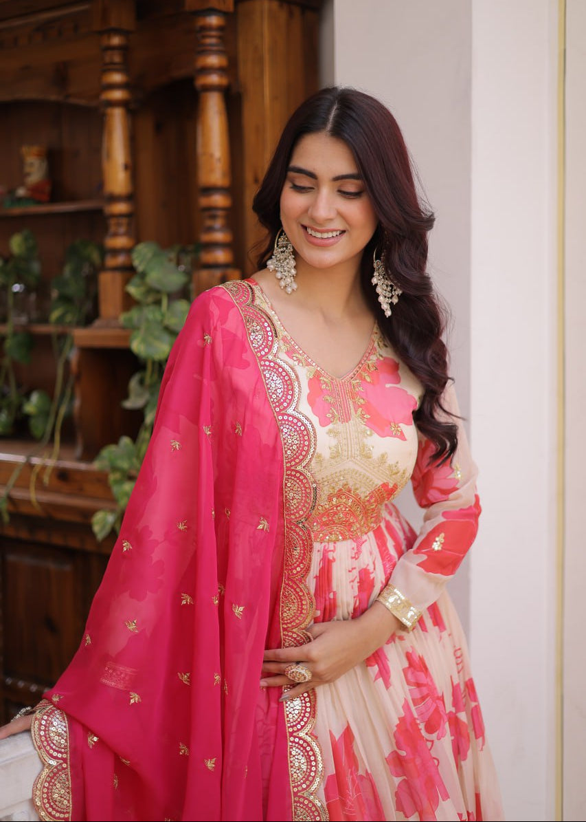 Modern Printed Silk Gown Set