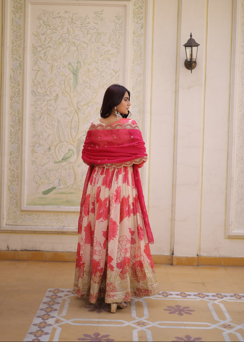 Modern Printed Silk Gown Set